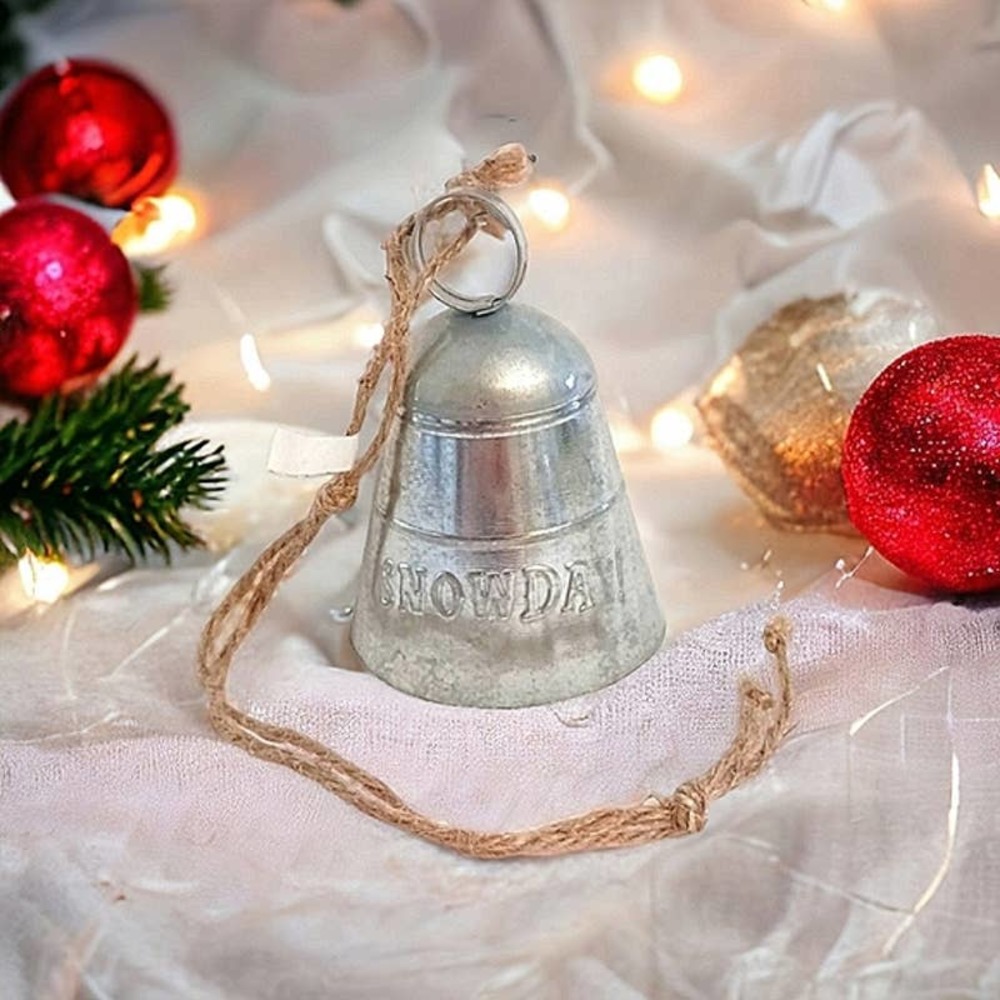 4" Christmas COW BELL Ornament Hanging Sound Ringer Silver Aluminum SNOW Rope‎